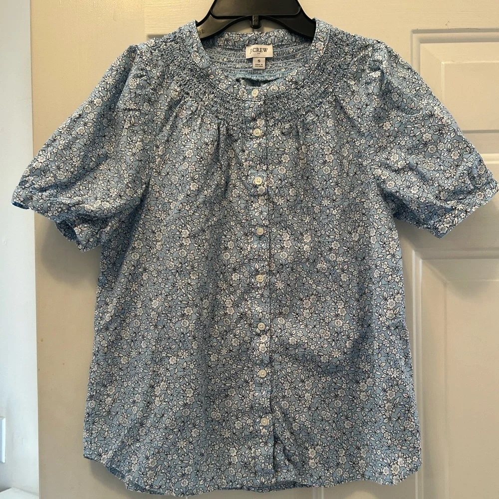 J. Crew Puff Sleeve Floral Blouse Women’s Size Small - Picture 2 of 4
